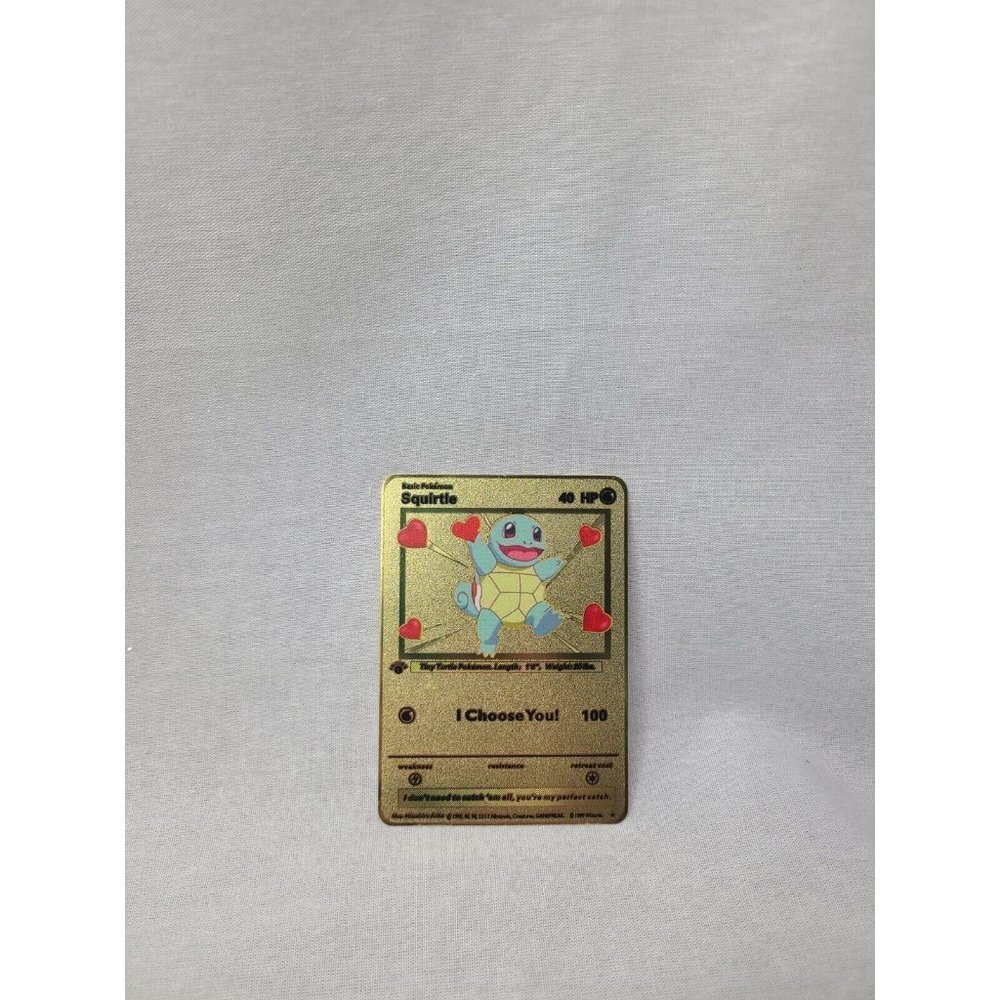 Squirtle I Choose You Love Heart Valentine Gold Metal Card- Brand new